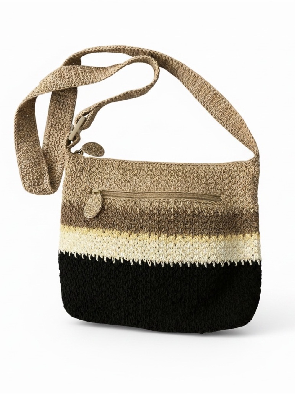 Liz Claiborne Woven Crossbody Bag in Black, Cream & Tan